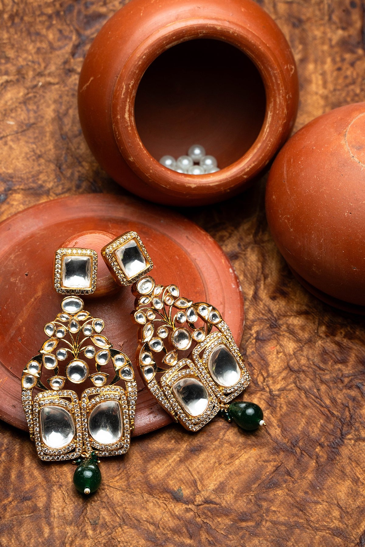 Gold Finish Jadau Dangler Earrings