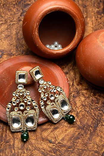 Gold Finish Jadau Dangler Earrings