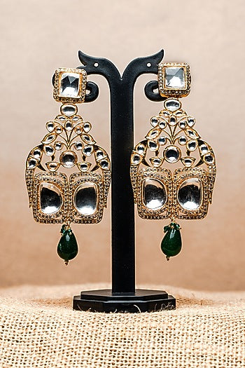 Gold Finish Jadau Dangler Earrings