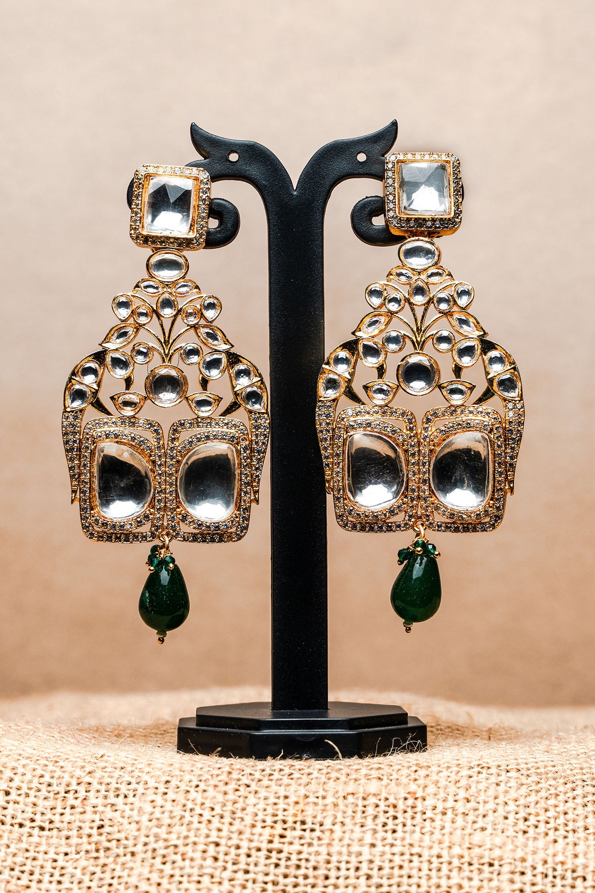 Gold Finish Jadau Dangler Earrings