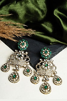 Gold Finish CZ Diamond & Kundan Polki Dangler Earrings