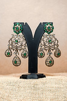 Gold Finish CZ Diamond & Kundan Polki Dangler Earrings