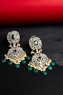 Gold Finish CZ Diamond & Kundan Polki Dangler Earrings