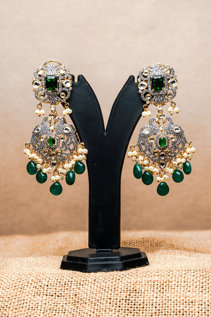 Gold Finish CZ Diamond & Kundan Polki Dangler Earrings