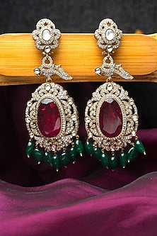 Gold Finish CZ Diamond & Moissanite Polki Dangler Earrings