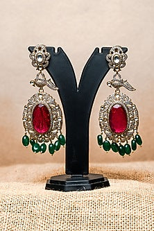 Gold Finish CZ Diamond & Moissanite Polki Dangler Earrings