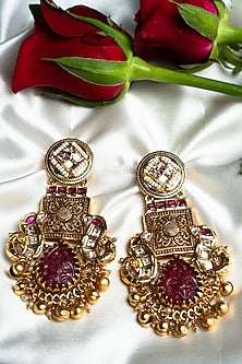 Gold Finish Synthetic Stone Dangler Earrings
