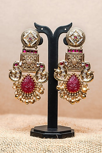 Gold Finish Synthetic Stone Dangler Earrings