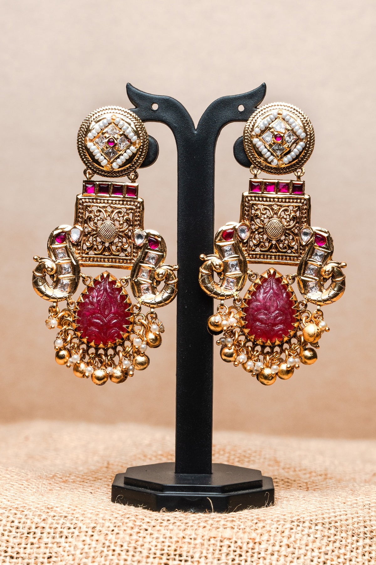 Gold Finish Synthetic Stone Dangler Earrings