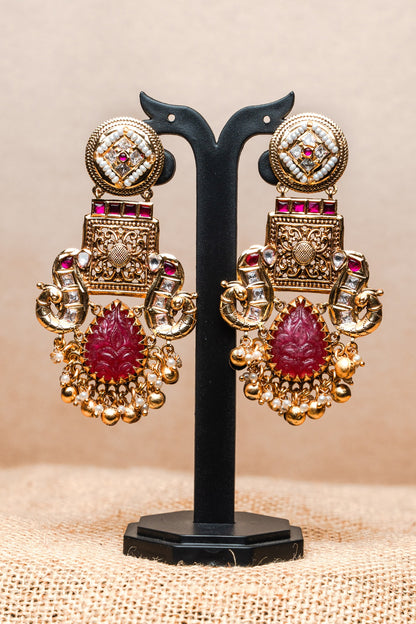 Gold Finish Synthetic Stone Dangler Earrings