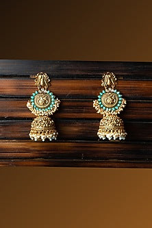 Gold Finish Semi-Precious Beaded Jhumka Earrings