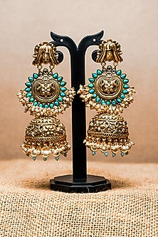 Gold Finish Semi-Precious Beaded Jhumka Earrings