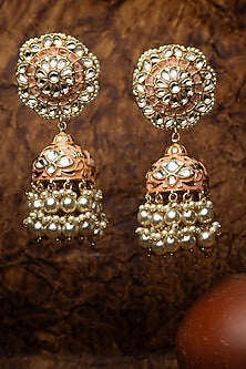 Gold Finish Kundan Polki & Pearl Jhumka Earrings
