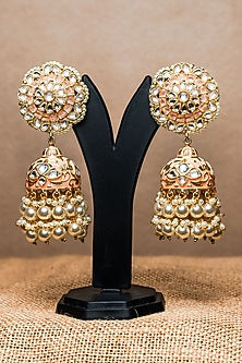 Gold Finish Kundan Polki & Pearl Jhumka Earrings