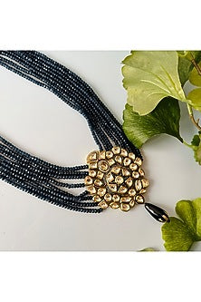 Gold Finish Beaded & Jadau Long Necklace
