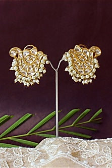 Gold Finish Pearl Stud Earrings