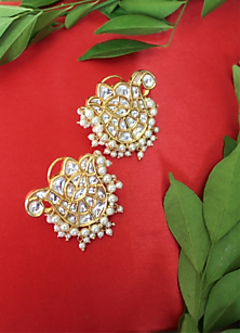 Gold Finish Pearl Stud Earrings