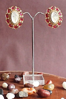 Gold Finish Semi-Precious Ruby Stone & Kundan Polki Stud Earrings
