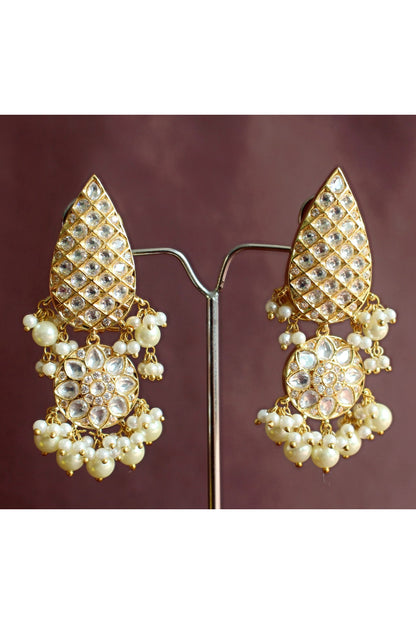 Gold Finish Kundan Polki Dangler Earrings