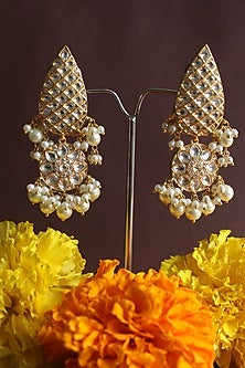 Gold Finish Kundan Polki Dangler Earrings