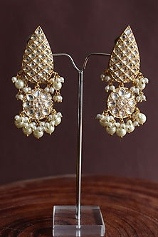 Gold Finish Kundan Polki Dangler Earrings