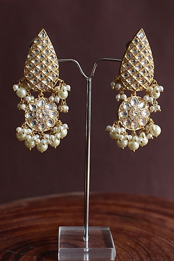 Gold Finish Kundan Polki Dangler Earrings