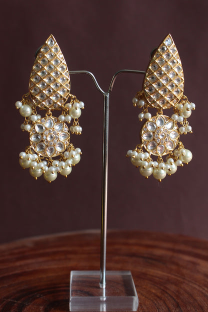 Gold Finish Kundan Polki Dangler Earrings