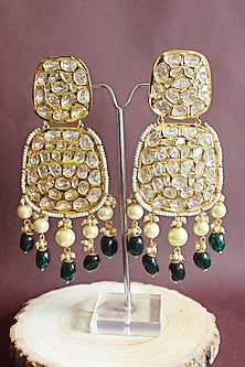 Gold Finish Kundan Polki & Pearl Dangler Earrings