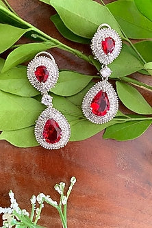 White Finish CZ Diamond & Semi-Precious Ruby Stone Dangler Earrings