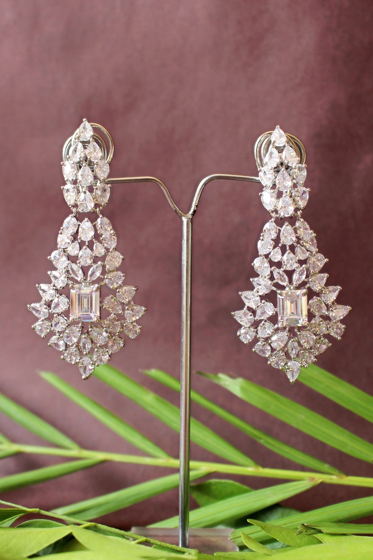 White Finish CZ Diamond Dangler Earrings
