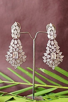 White Finish CZ Diamond Dangler Earrings