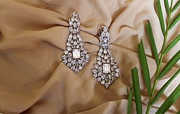 White Finish CZ Diamond Dangler Earrings