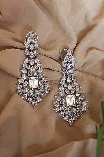 White Finish CZ Diamond Dangler Earrings