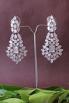 White Finish CZ Diamond Dangler Earrings