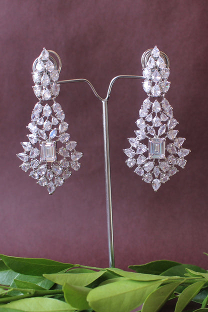 White Finish CZ Diamond Dangler Earrings