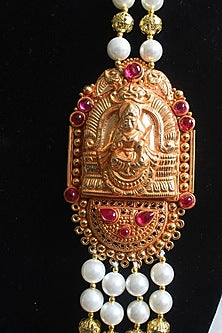 Gold Finish Beaded & Pearl Temple Long Necklace