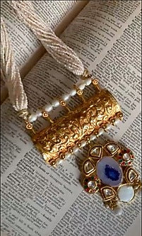 Gold Finish Pearl & Jadau Agate Temple Long Necklace