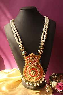 Gold Finish Freshwater Pearl Temple Long Necklace