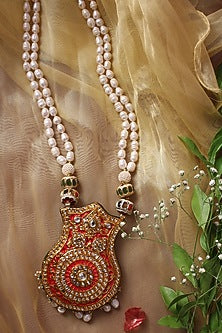 Gold Finish Freshwater Pearl Temple Long Necklace