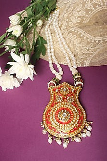 Gold Finish Freshwater Pearl Temple Long Necklace