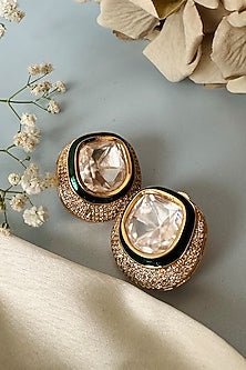 Gold Finish Kundan Polki Stud Earrings