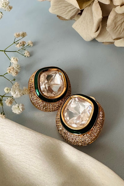 Gold Finish Kundan Polki Stud Earrings