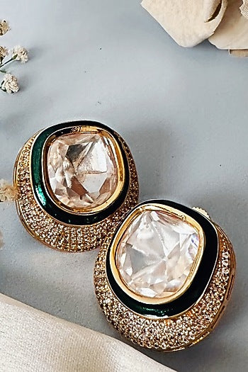 Gold Finish Kundan Polki Stud Earrings