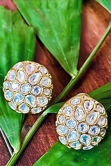 Gold Finish Kundan Polki Stud Earrings