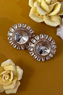 Gold Finish Kundan Polki Stud Earrings