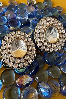 Two Tone Finish Moissanite Polki Stud Earrings