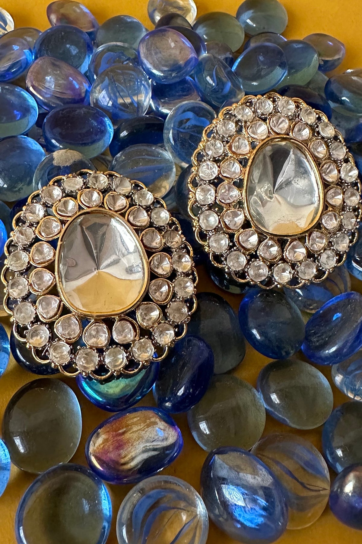 Two Tone Finish Moissanite Polki Stud Earrings