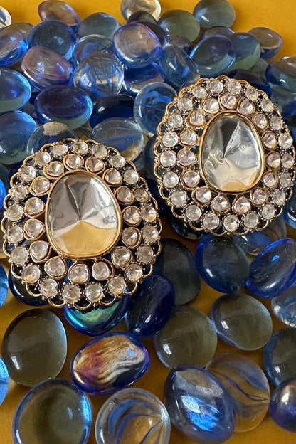 Two Tone Finish Moissanite Polki Stud Earrings