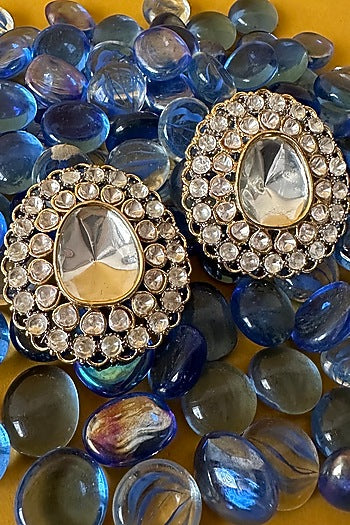 Two Tone Finish Moissanite Polki Stud Earrings