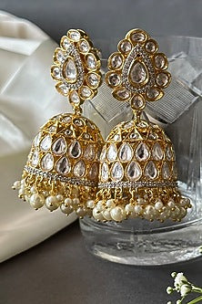 Gold Finish Moissanite Polki Jhumka Earrings